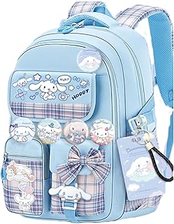 Vivixilan Kawaii Backpack with 18Pcs Accessories Anime Cartoon Anti-Theft Travel Aesthetic New Semester Gifts Bag with Cute Pins (blue)