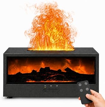 Fireplace Air Diffuser, Essential Oil Diffuser with 7-Color Flame Light, Ultrasonic Aroma Diffuser & Air Humidifier for Bedroom, Flame Diffuser with Remote Control Timer for Home Office YogaBlack