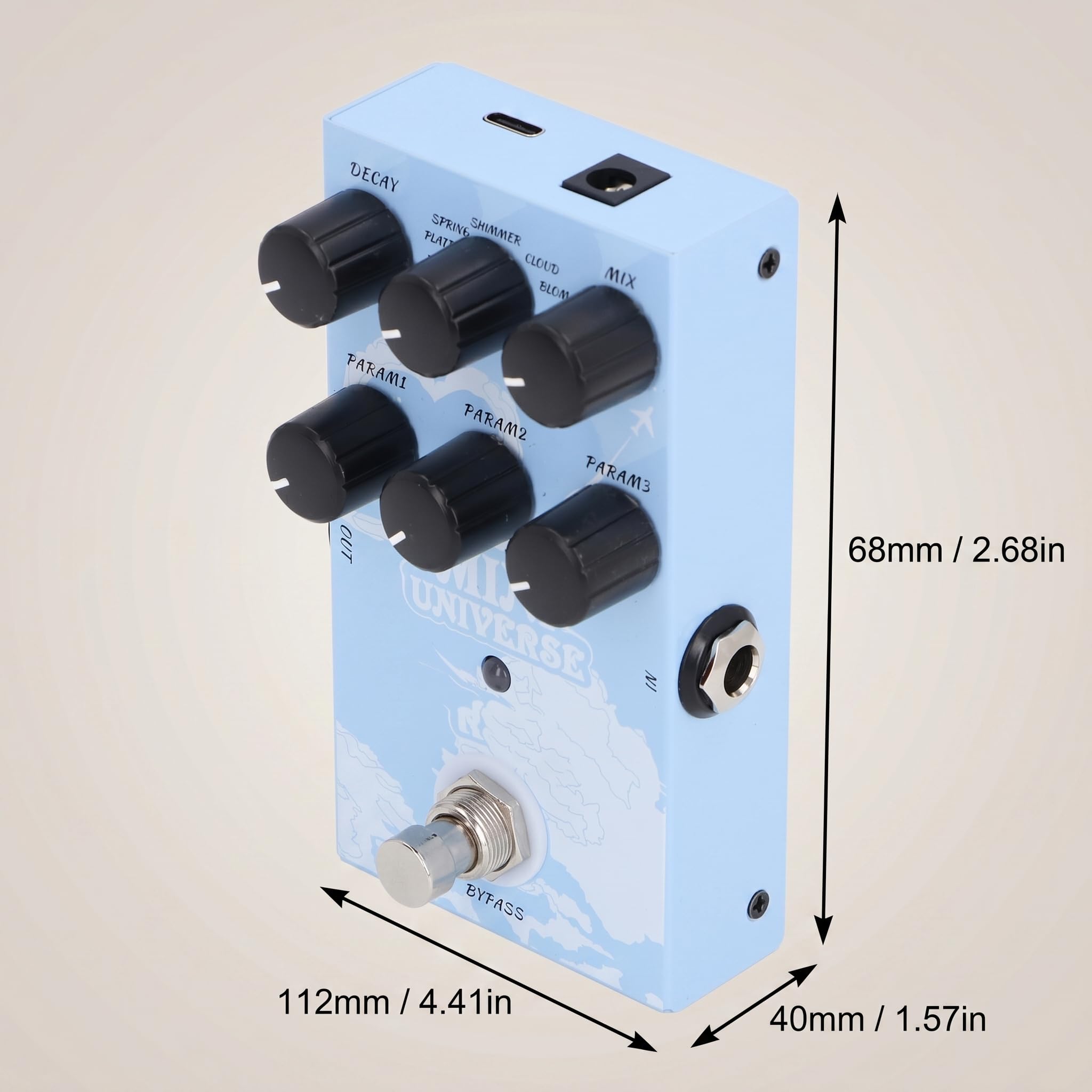 Pédale de Réverbération, 9 Types de Modélisation Numérique de Son Chaud, Alimentation USB de Type C, pour la Création Musicale