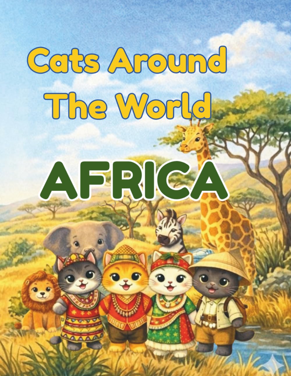 Cats Around the World - AFRICA: Fun Safari Animals and African Adventure Coloring Pages Ages 4-8