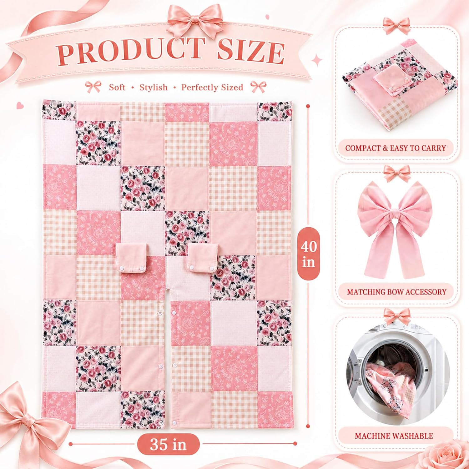 Sieral Baby Car Seat Cover with Large Bow Pink Carseat Cover for Baby Girl Warm Winter Infant Carseat Canopy Multi Use Stroller Opening Car Seat Canopy