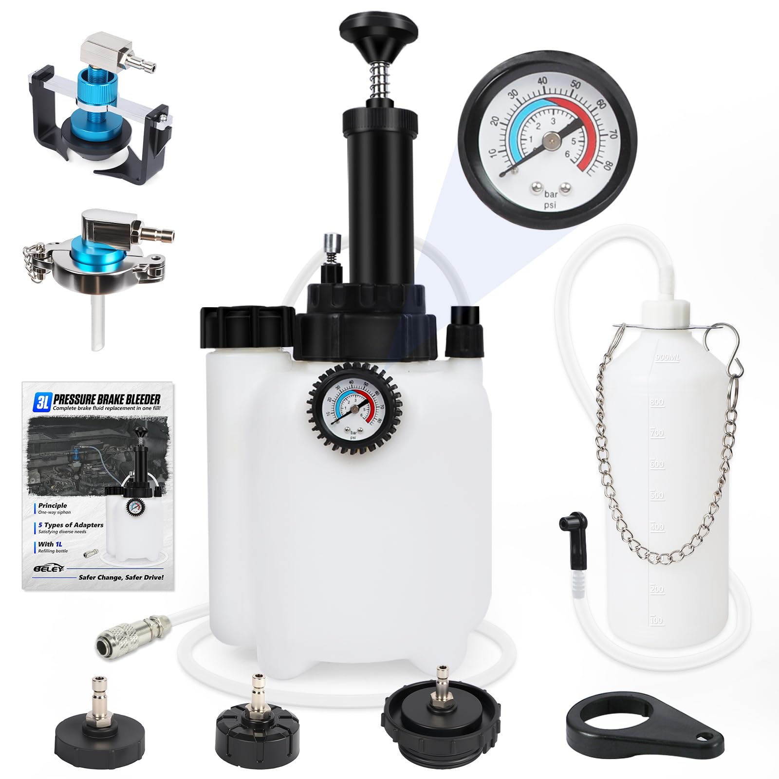 Photo 1 of BELEY 3L Manual Brake Bleeder Fluid Pump, One Man Professional Brake Bleeder Kit with 4 Master Cylinder Adapters & 1L Brake Bleeder Bottle Suitable for Most VehiclesLPNPMFX0003892
