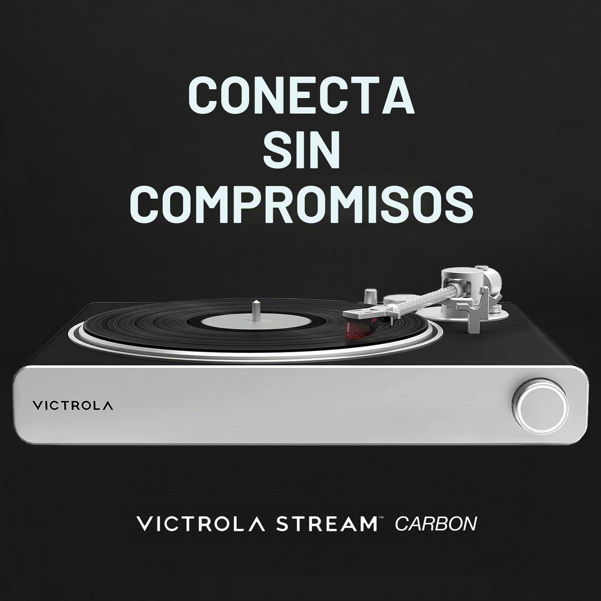 Victrola Stream Carbon – Tocadiscos Wi-Fi de 2 velocidades con Bluetooth, Compatible con Sonos, UPnP, Roon Ready, cápsula Ortofon 2M Red y Brazo de Fibra de Carbono (Negro)