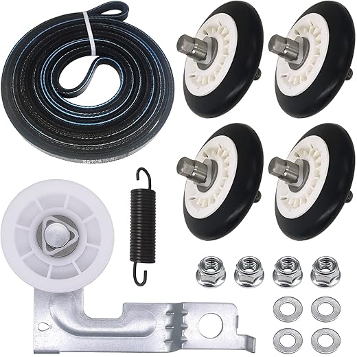 4581EL2002C Dryer Drum Roller Assembly 4400EL2001A Dryer Belt 4561EL3002A Dryer Motor Idler Pulley and Tension Spring - Dryer Repair Kit for LG Kenmore Replace 4581EL2002A 4561EL3002B 4400EL2001C