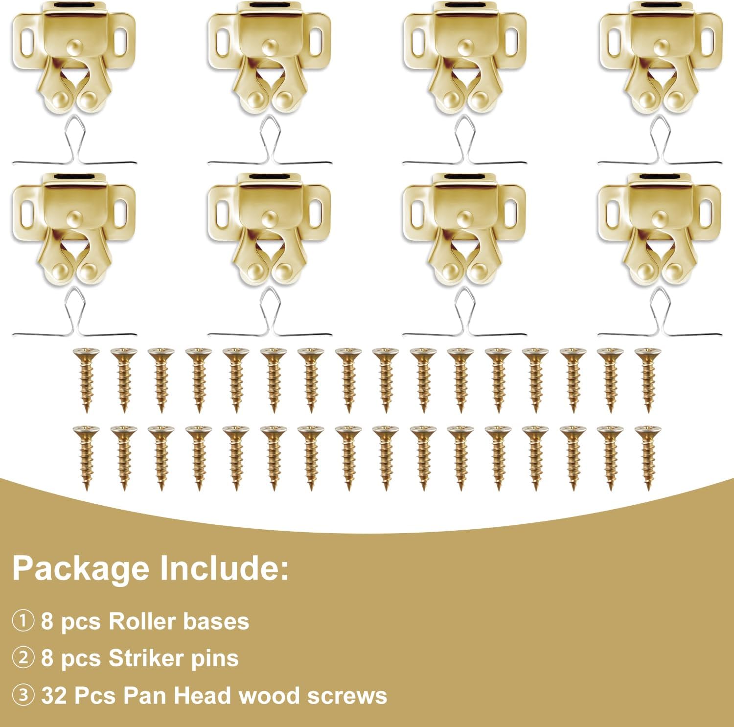 8 Packs of Cupboard Latches and Catches, Heavy Duty Cabinet Latch Double Roller Catch Hardware Double Roller Catch Cabinet Latches for Cabinet Closet Doors (Gold)