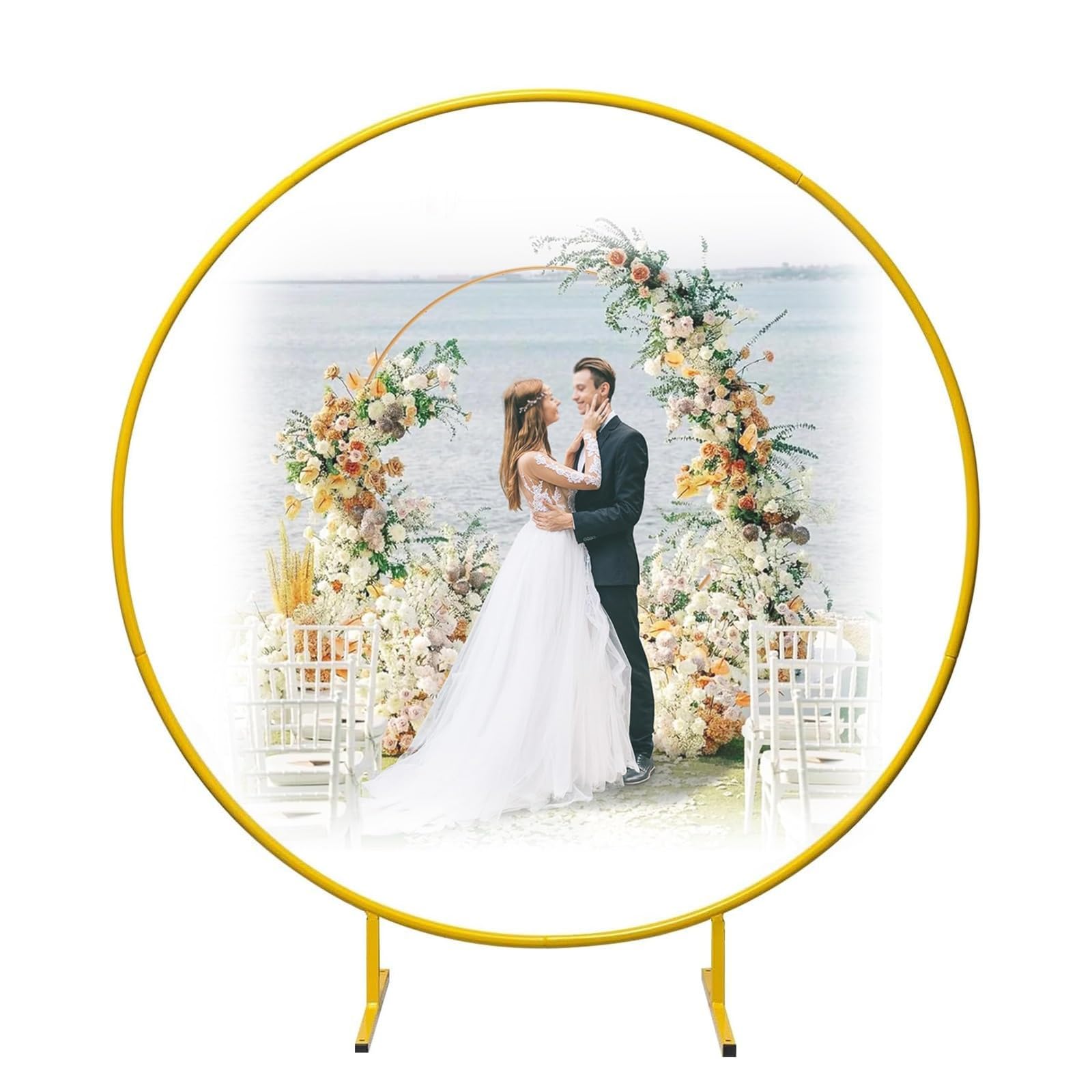 HJXGQJM Eisen Hochzeitsbogen,Gold Runde Hintergrund Stand Kreis Ballon Bogen Rahmen Stand Für Hochzeitszeremonie Geburtstagsfeier Baby Braut Dusche Jubiläum Dekoration(Gold,240cm)
