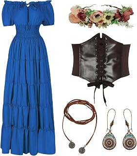 HSDOU 5Pcs Renaissance Medieval Costume Women Fairy Cottagecore Dress