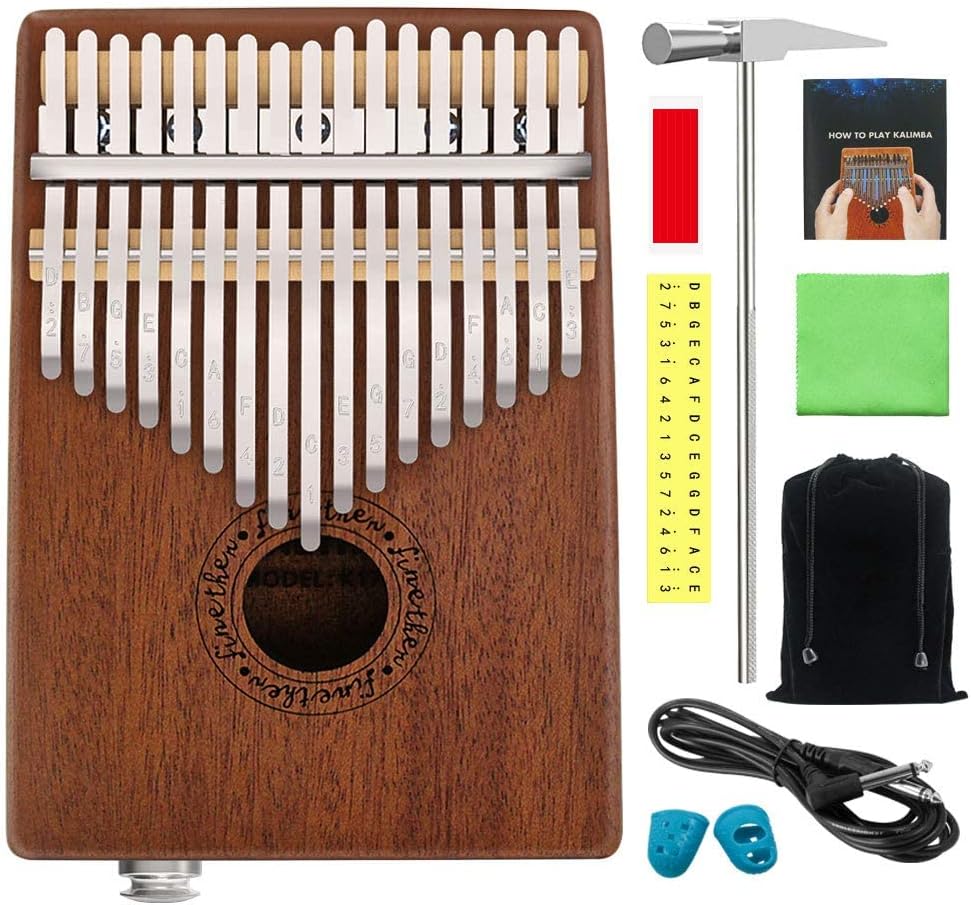 Kalimba 17 Keys Thumb Piano(with Pick up Jack) Mahogany Koa Wood Mbira Sanza Finger Piano Tune Hammer Gift for Kids Adult Beginners Professional Musical Instruments