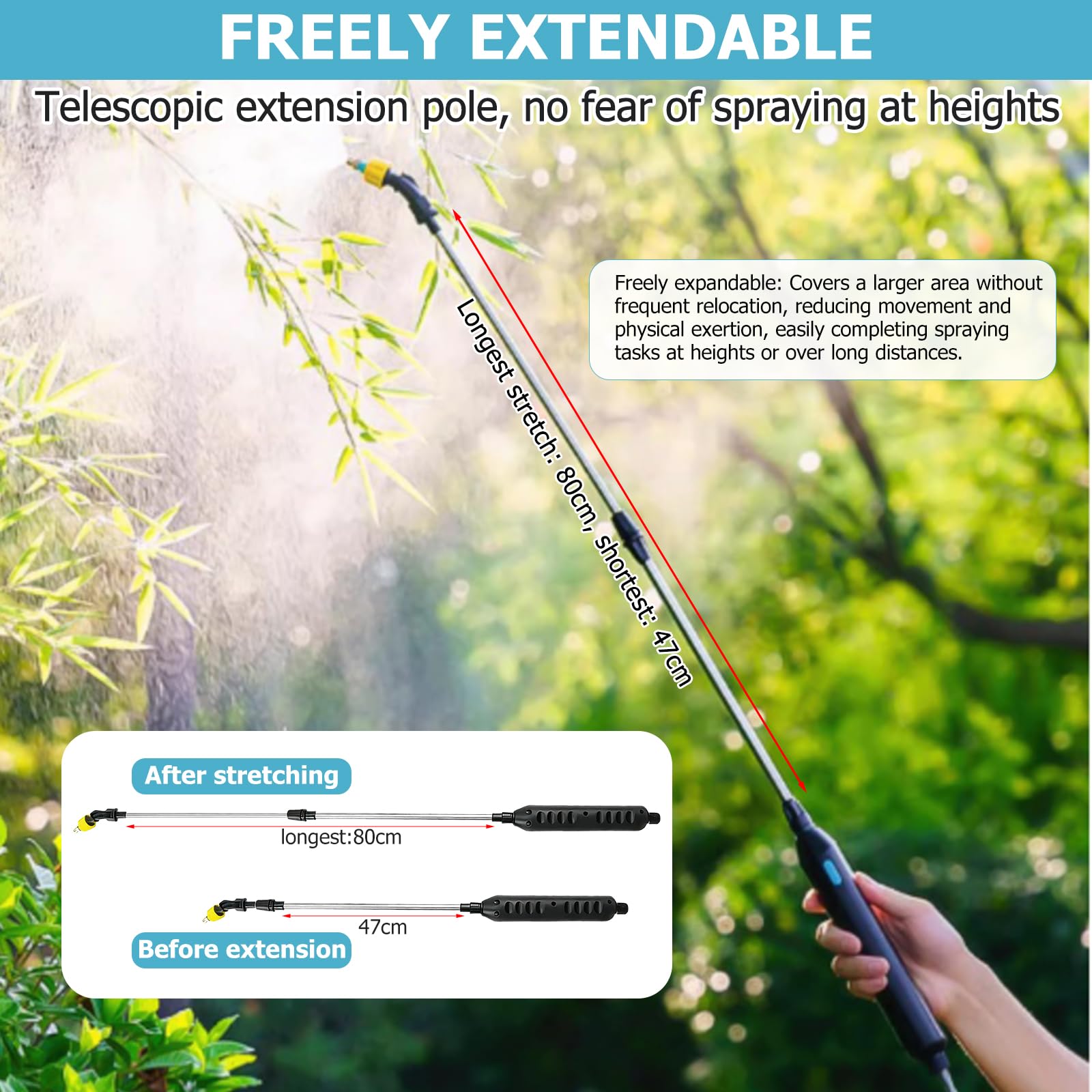 Nikou Pompa Irroratrice a Batteria 8L, Spruzzatore Elettrico Nebulizzatore Giardino a Pressione, Spruzzino Nebulizzatore Piante con 3 Ugelli, Lancia Telescopica, per Cortile Prato Irrigazione