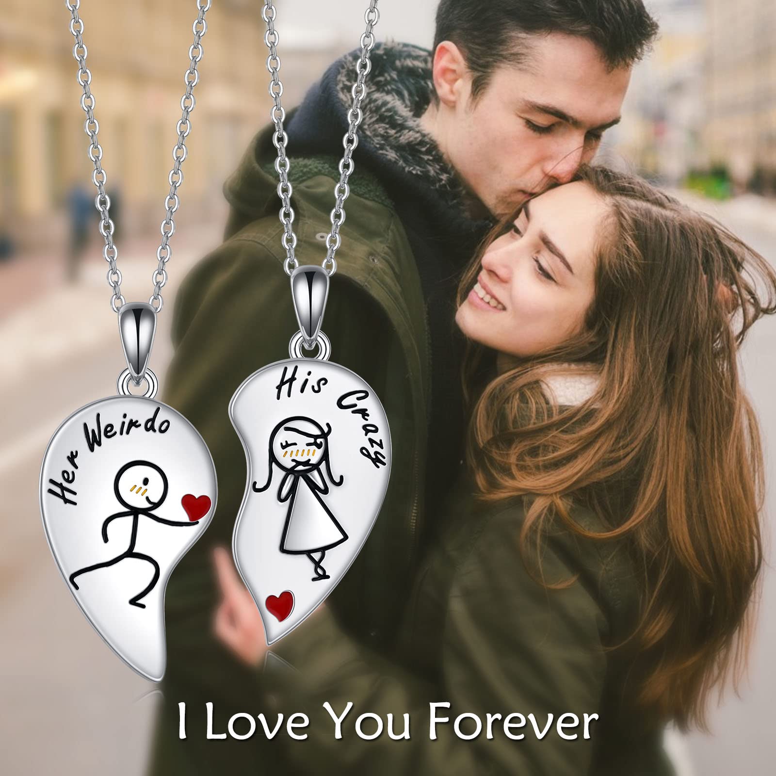 CRMAD Collar de pareja para él y ella de plata de ley con colgante de corazón a juego