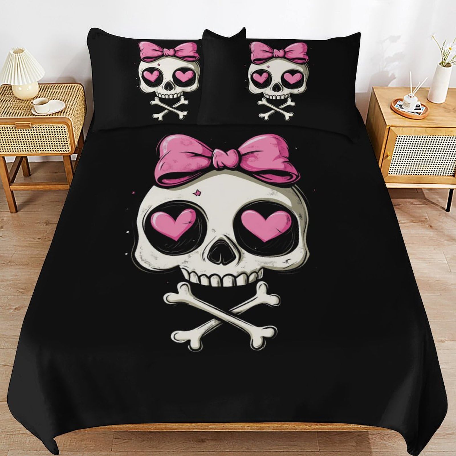 GerRit Skull dekbedovertrek, microvezel beddengoedset, 3D-print, dekbedovertrek en kussensloop met ritssluiting, zacht dekbedovertrek voor kinderen en volwassenen, kingsize (220 x 240 cm