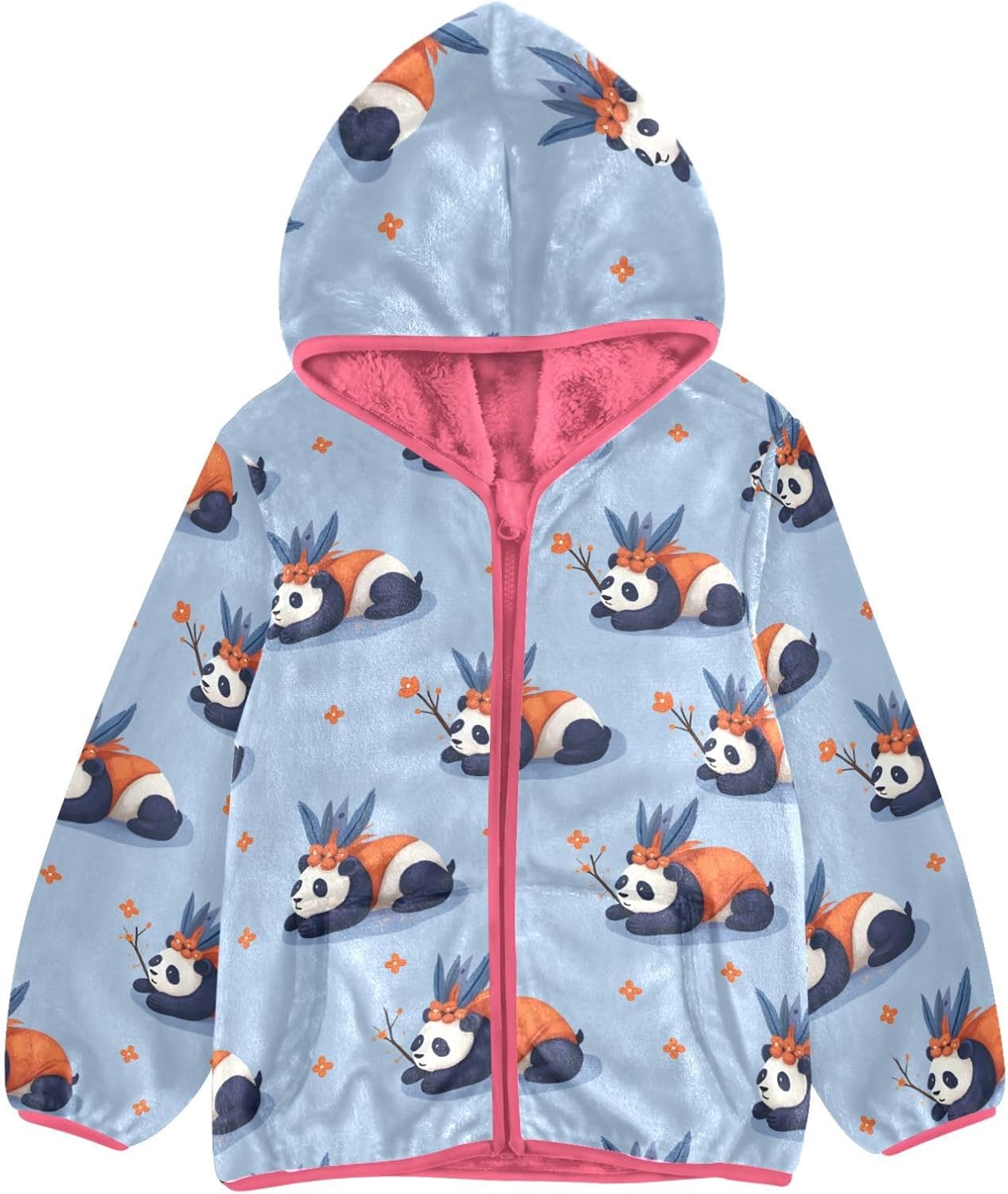 Girls Hoodie Outfit Cute Panda Pattern Zipper Sweatshirt Coat Fleece Jacket for Kids 3-10T