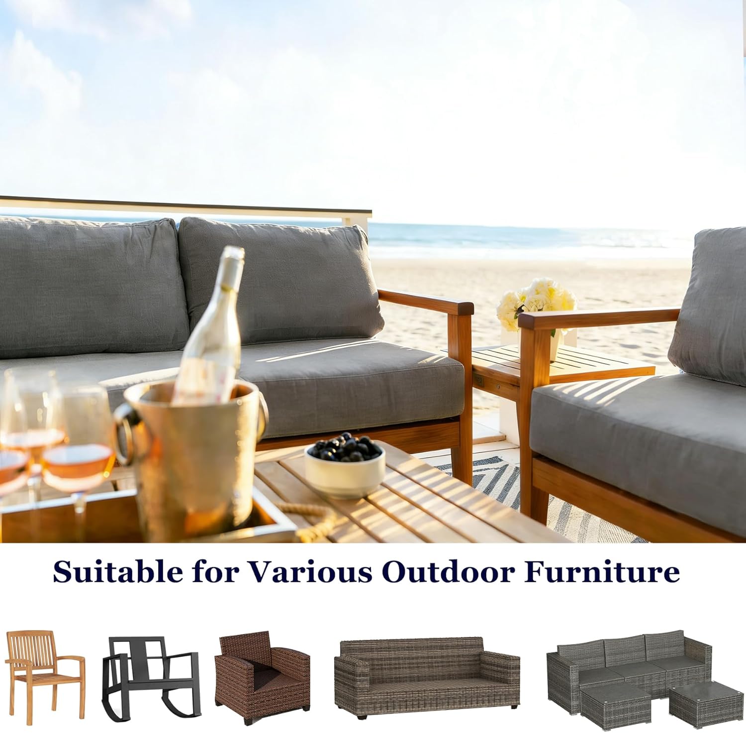 Outdoor Chair Cushions for Patio Furniture, Waterproof Sectional Cushions Replacement Set of 2, 25.6 x 25.6 Inch Cushion and Backrest Pillow with Removable Cover for Sofa Deep Seat Wicker Couch