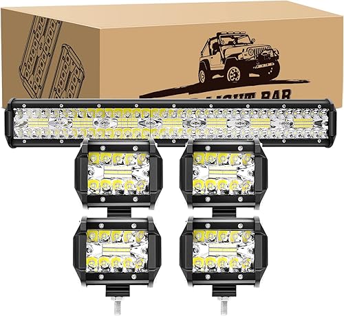 GOOACC 4 unidades de luces antiniebla LED de 4 pulgadas y 60 W, 20 pulgadas, 420 W, combo de luces LED todoterreno de triple fila, impermeables,