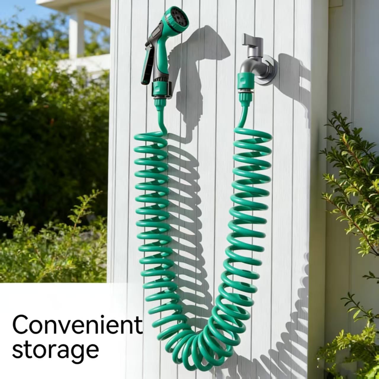 Retractable Garden Hose 66 FT, EVA Flexible Curly Water Pipes with 7-Pattern Spray Nozzle for Boat, Greenhouse, Yard, Patio, Green