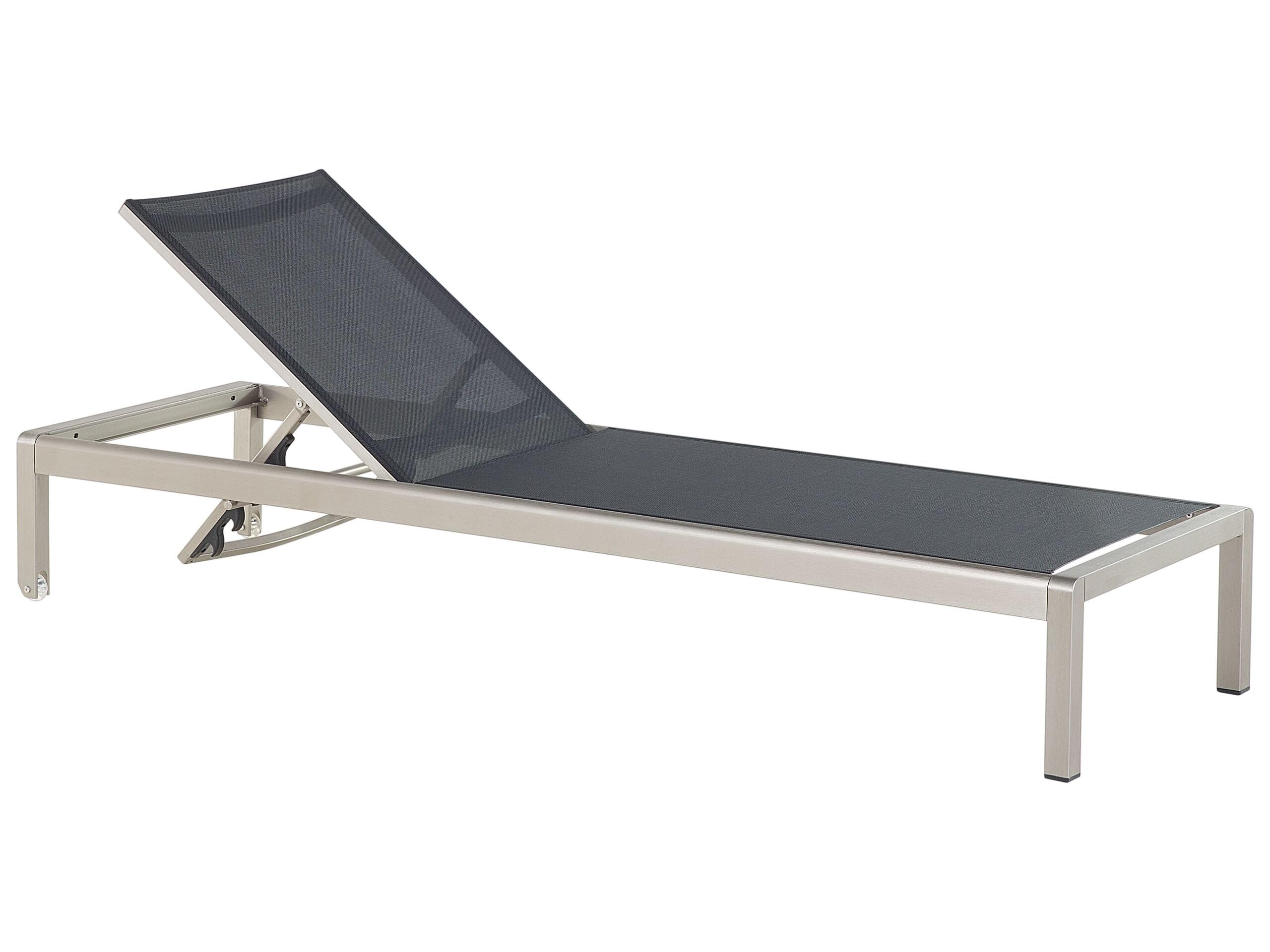 Beliani Sonnenliege Gartenliege verstellbar Rückenlehne Mesh/Aluminium Schwarz Fossato