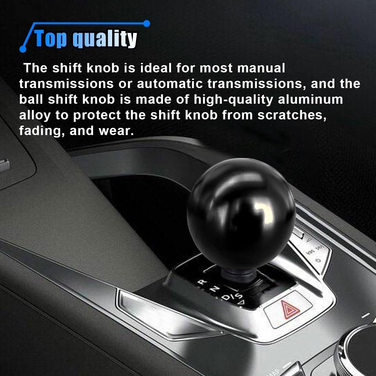 BDZMC Round Ball Car Gear Shift Knob with 3 Adapters M8 M10 M12 (Black) | Aluminum Alloy Car Gear Shift Stick Head for Most Manual Vehicles