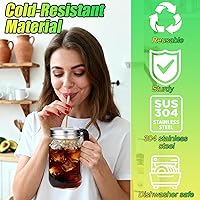 Vista 5 de Palksky Tapas para tarros Mason con agujero para popote y asa para frascos de boca regular, tapas para beber resistentes a fugas con anillos