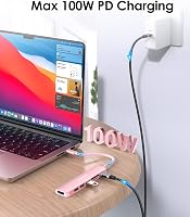 LENTION USB C Hub 7 az 1-ben - 100W PD Töltés, 4K HDMI, SD/TF Kártyaolvasó, USB 3.0 - MacBook Pro/Air, iPhone 16/15 Kompatibilis Adapter, Ró 5