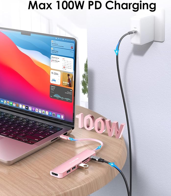 LENTION USB C Hub 7 az 1-ben - 100W PD Töltés, 4K HDMI, SD/TF Kártyaolvasó, USB 3.0 - MacBook Pro/Air, iPhone 16/15 Kompatibilis Adapter, Ró