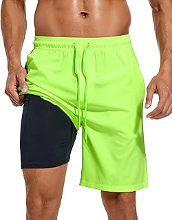 Mens Swim Trunks Quick Dry Bathing Suit 9 inch Inseam Board Shorts with Compression Liner and Zipper Pocket