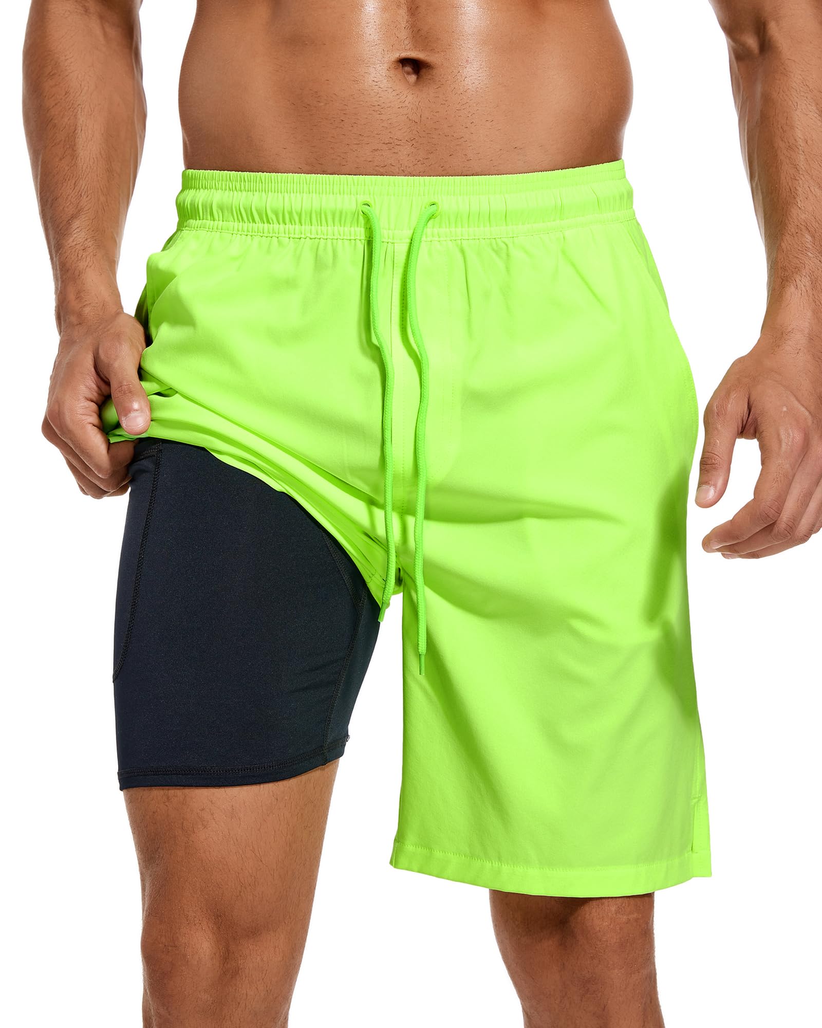 difficort Mens Swim Trunks Quick Dry Bathing Suit 9 Inch Inseam Board Shorts with Compression Liner and Zipper Pocket