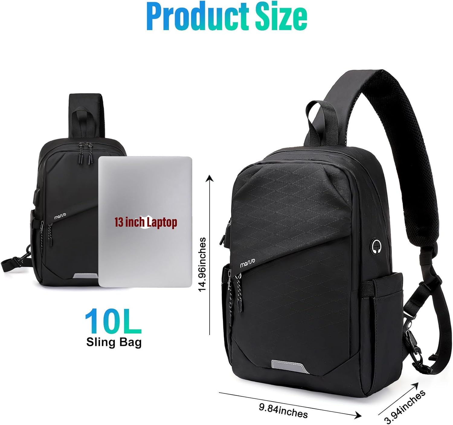 MOSISO Sling Backpack Travel Hiking Daypack,Large Crossbody Sling Bag with USB Charging Port for Men Women 3 Layer Pockets One Shoulder Bag for Outdoor Sports Casual Commuting, Black - Image 2