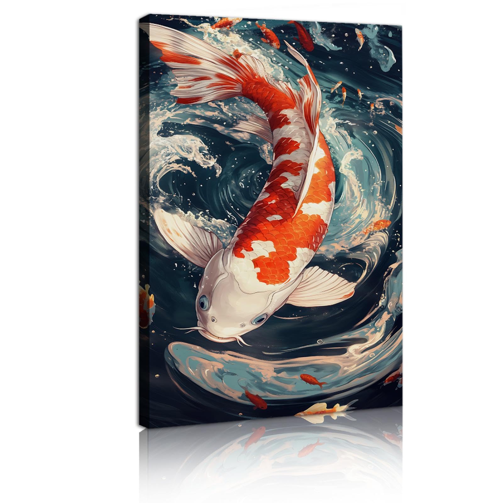 SHENGPOSTER Orientalne klasyczne farby na płótnie plakat koi ryba woda fale jacuzzi ściana płótno sztuka do sypialni kuchni sali konferencyjnej wystrój domu 60 x 100 cm rama wewnętrzna