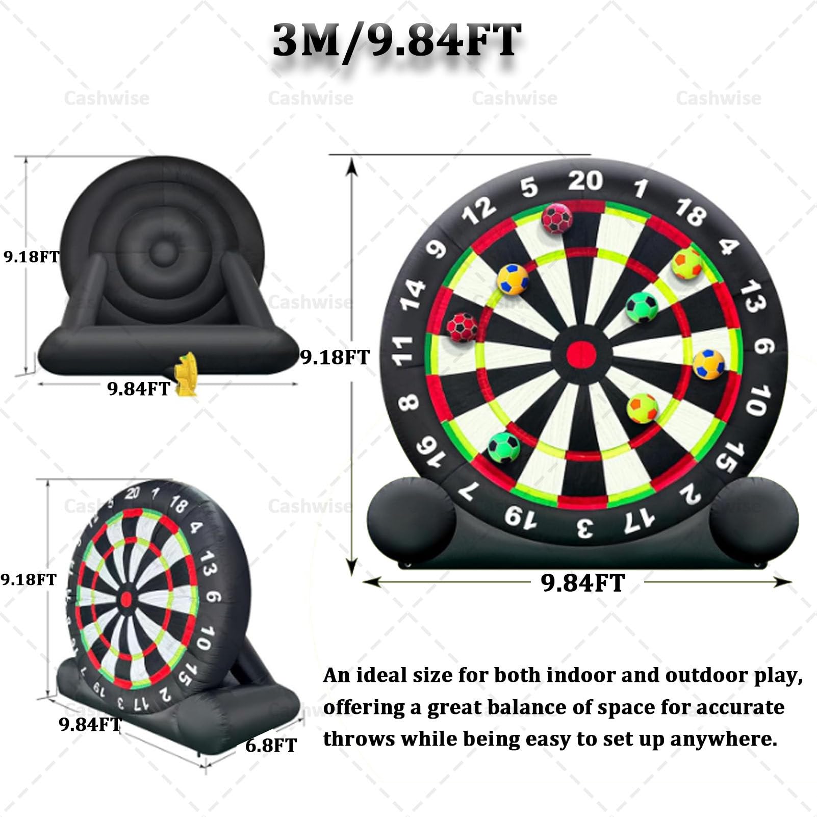 Jeu de fléchettes de football gonflable géant d'extérieur avec 8 ballons de football et souffleur de 350 W Jeu de but de fléchettes de football gonflable géant pour jeu de sport de cible 3M/10FT