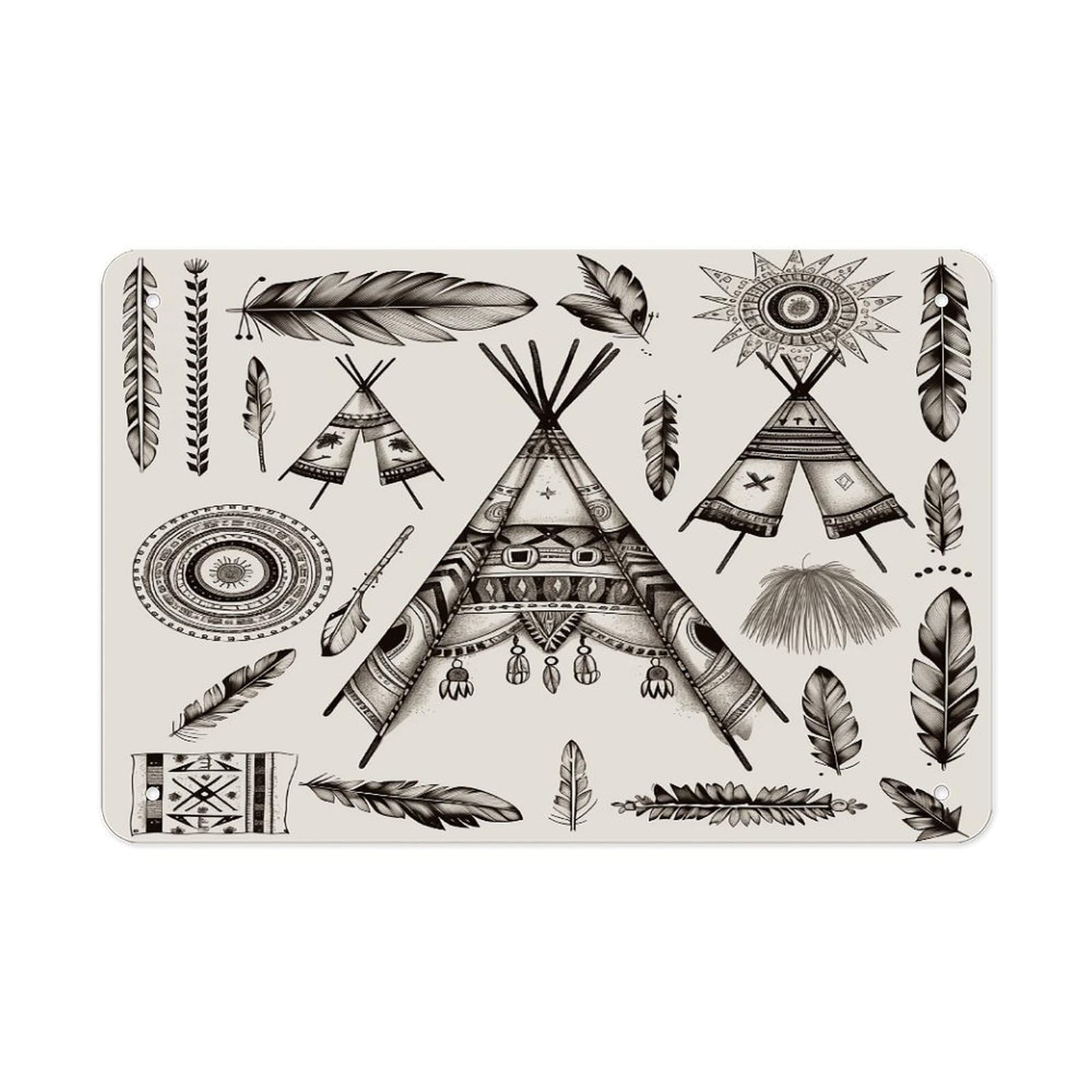 Fodpand Style Feather Head Band Teepee Tent Wall Art Metal Signs Tin Sign
