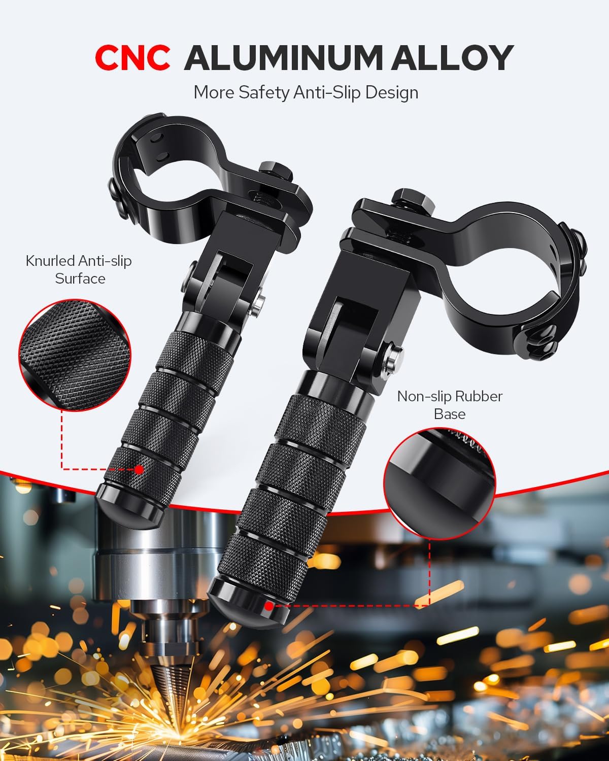 Benlari M8 Motorcycle Pegs CNC Foldable Footpegs Non-slip Footrest 1-1/4in 32mm Fit for Mini Bike Dirt Pit Bike Electric Car Motorbike Suzuki Kawasaki Honda Yamaha Aprilia Black
