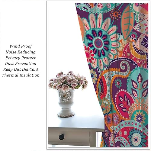 Miniatura 166 de Retro 70s Floral Blackout Window Curtains, Watercolor Flower Plant Rustic Modern Style Pattern Window Drapes, for Bedroom Living Room 42x45in 2