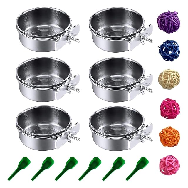 IMCCZONY 6 Piezas de Vasos Acero Inoxidable para Platos AlimentacióN PáJaros, Comedero para Loros