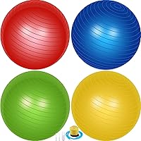 Leyndo 4-Pack 26 Inch Anti-Burst Yoga Balls for Pilates, Pregnancy Birthing, Fitness - Quick Foot Pump, Multi-Color
