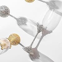 Vista 5 de Juego de 2 copas de champán de boda, base de metal con piedras de cristal, vasos para novia y novio, regalos de compromiso, fiesta, aniversario