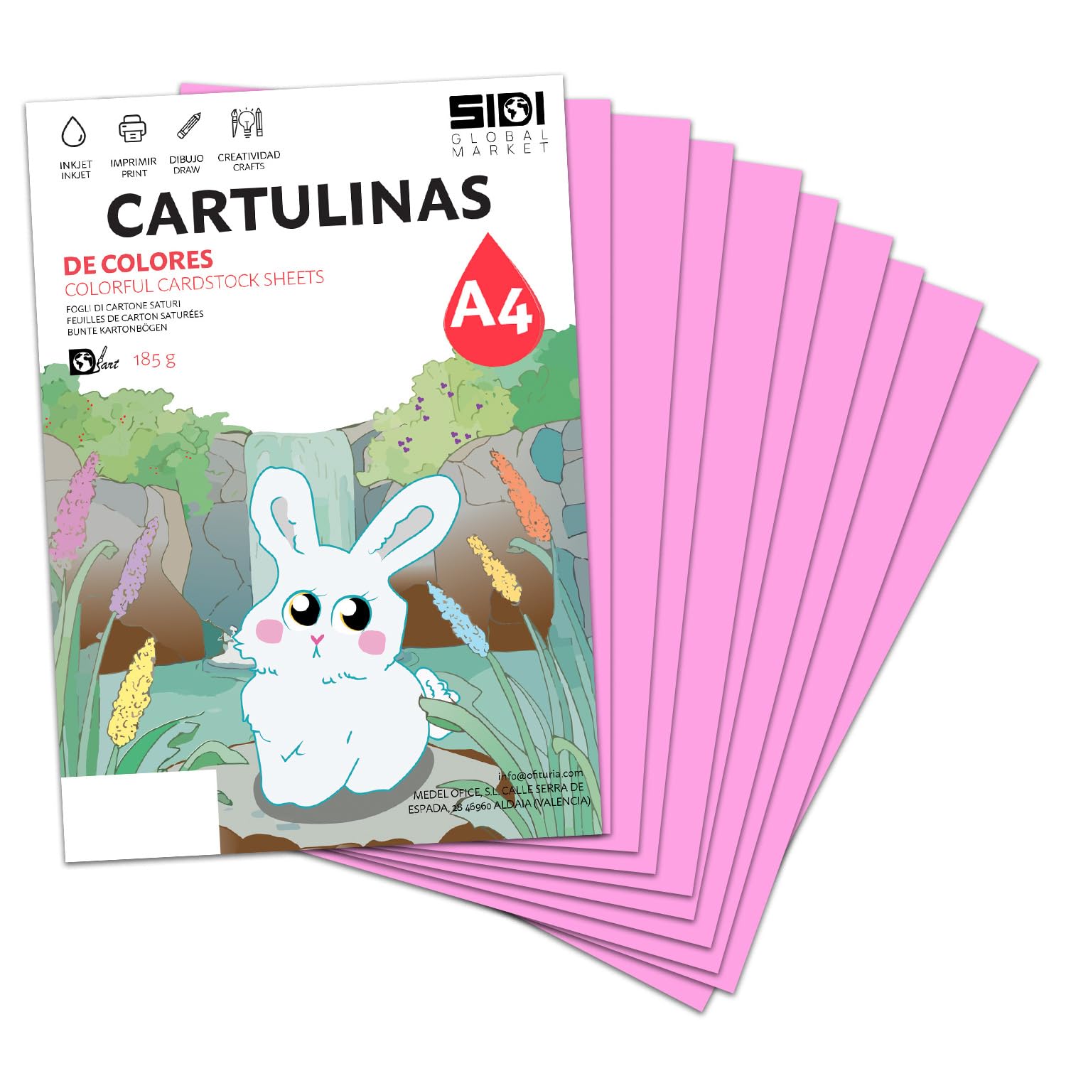 Cartulina A3 Fluor 185 g Cartulina Fluorescente de Colores Neon para Manualidades, Scrapbooking, Impresora Inkjet y Láser, Pack Variado Alta Visibilidad – SIDI (fluor, 25h) — view 91