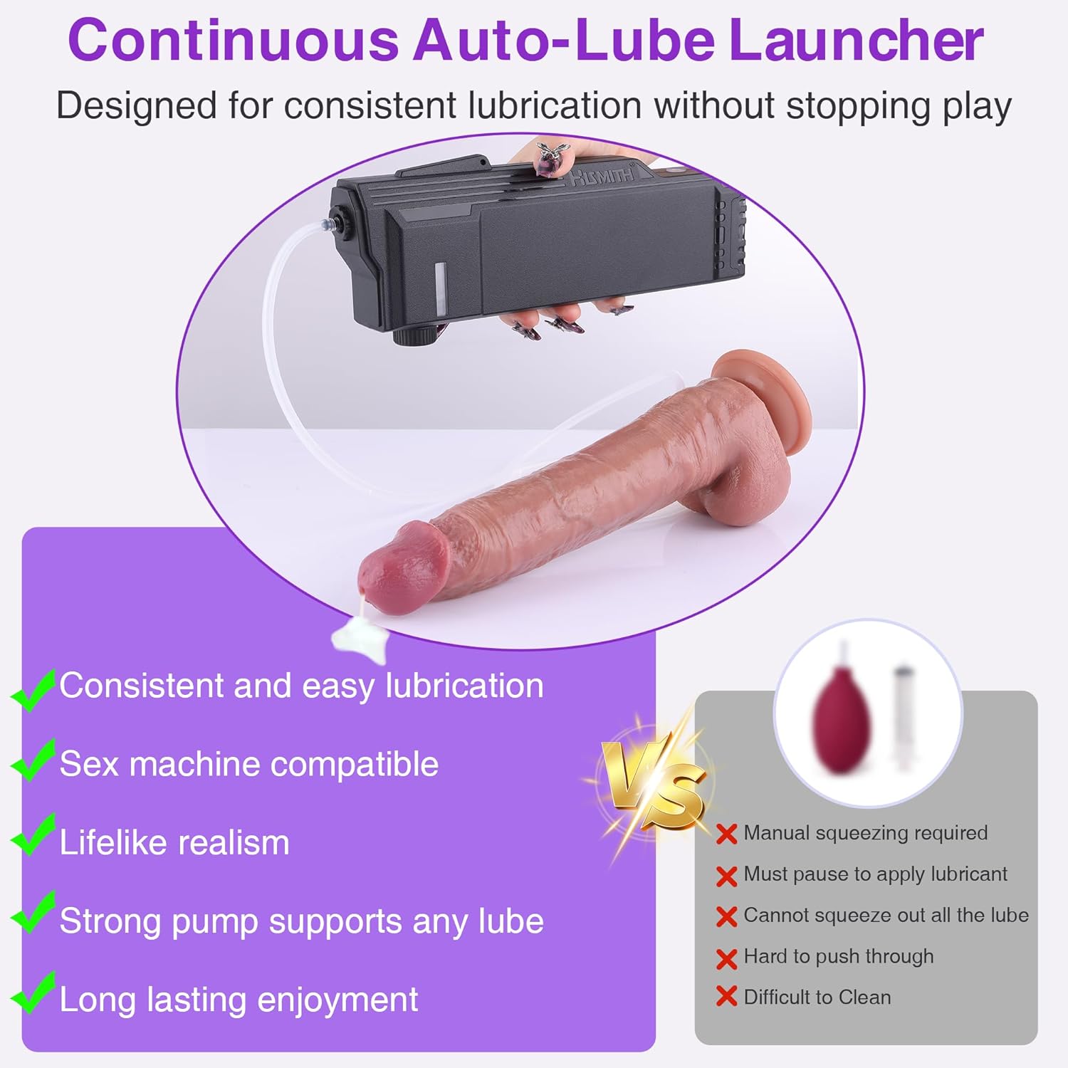 Hismith 10.2" Realistic Squirting Dildo with Automatic Lube Launcher, Lubricant Applicator Compatible with Sex Machines with App Control, Lube Launching Repeater and Silicone Dildo for Lubrication