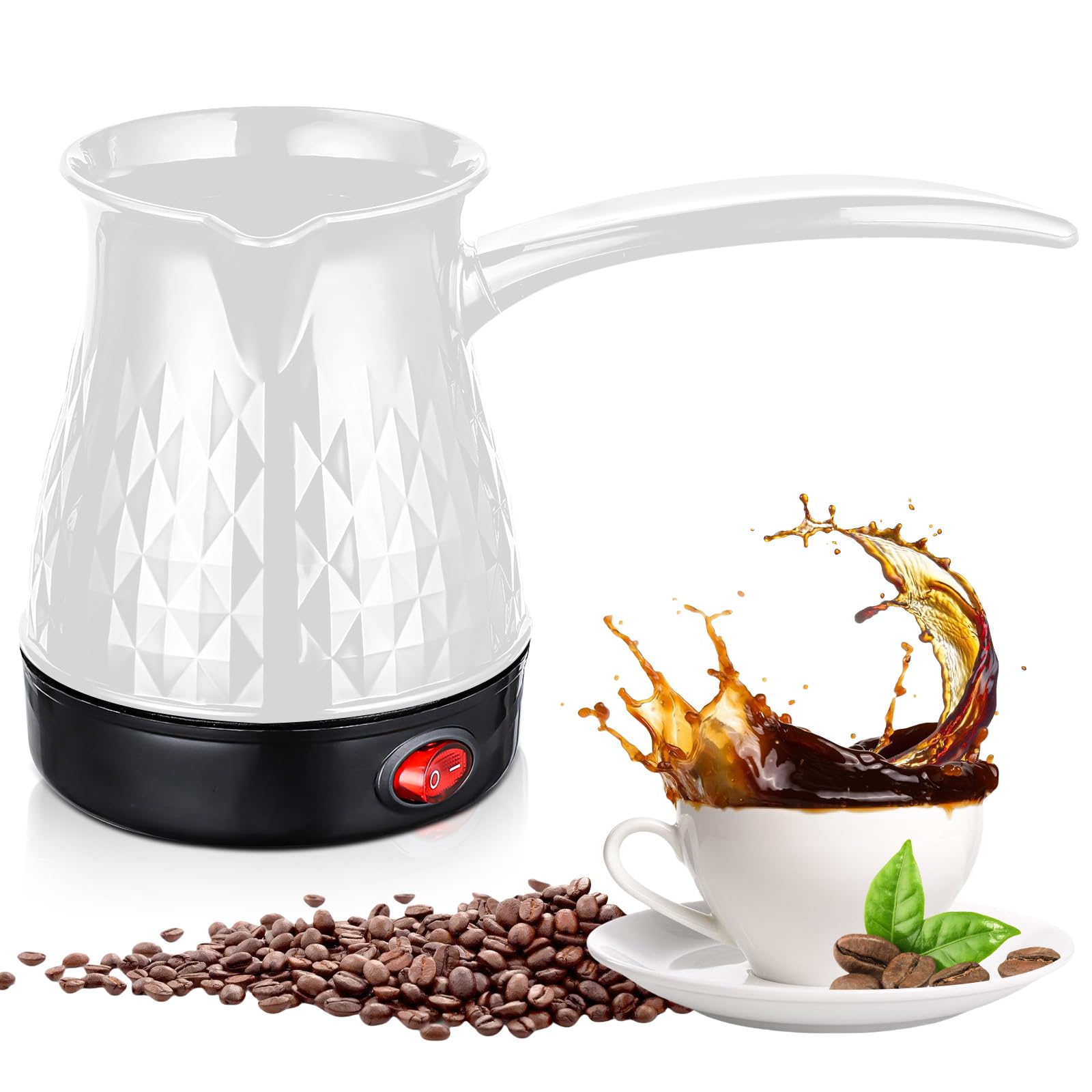 Vegena Turkish Coffee Maker, 500 ml 600 W, 220 V Stainless Steel Electric Coffee Maker, Electric Kettle, Greek Turkish Coffee Machine for Coffee, Home, Tea (White)