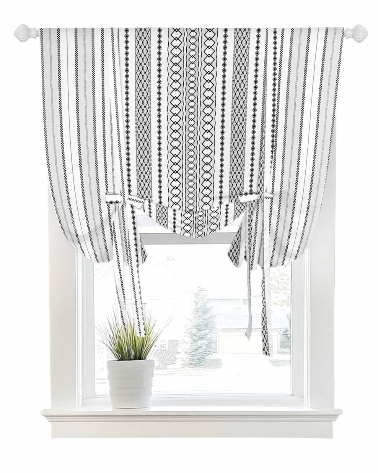 TweetyBed Tie Up Curtain for Windows Boho Balloon Window Shades for Bedroom Bathroom Adjustable Rod Pocket Black White Stripes Window Treatments