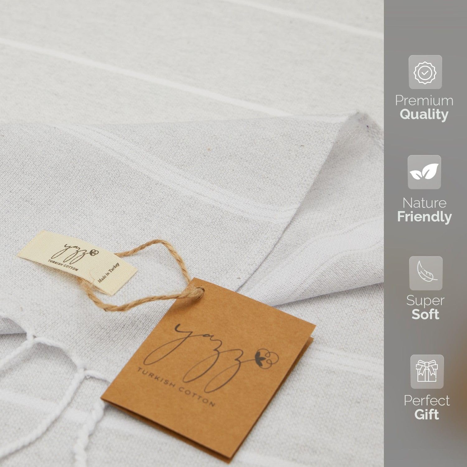 Hand Towels - Set of 2, 18" x 30" inches, Turkish Cotton, Decorative Peshtemal Hand Towels for Kitchen, Bath, Guest, Face, Hair, Gym, Yoga, Travel (Light Grey) - Image 2