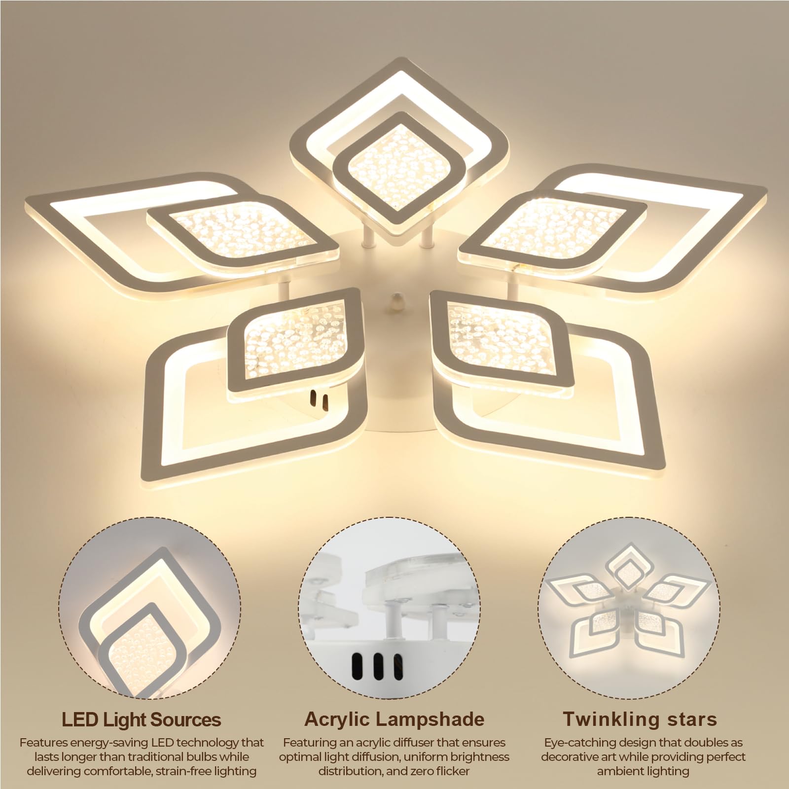 EASY EAGLE Lampara Techo Regulable: Plafon Led Techo Moderno con Mando a Distancia y APP 3000K-6500K, Luz de Techo para Salon Dormitorio Moderno, 48W 4800LM 61CM