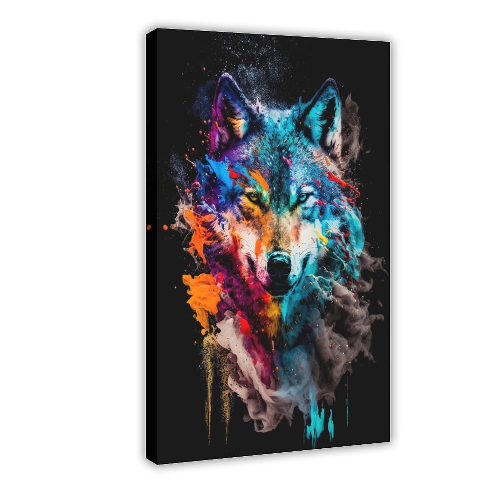 Qnvjqkdsi Frame Wolf Watercolor Art Canvas Poster Bedroom Decor Landscape Office Room Decor Gift 16" L X 24" W