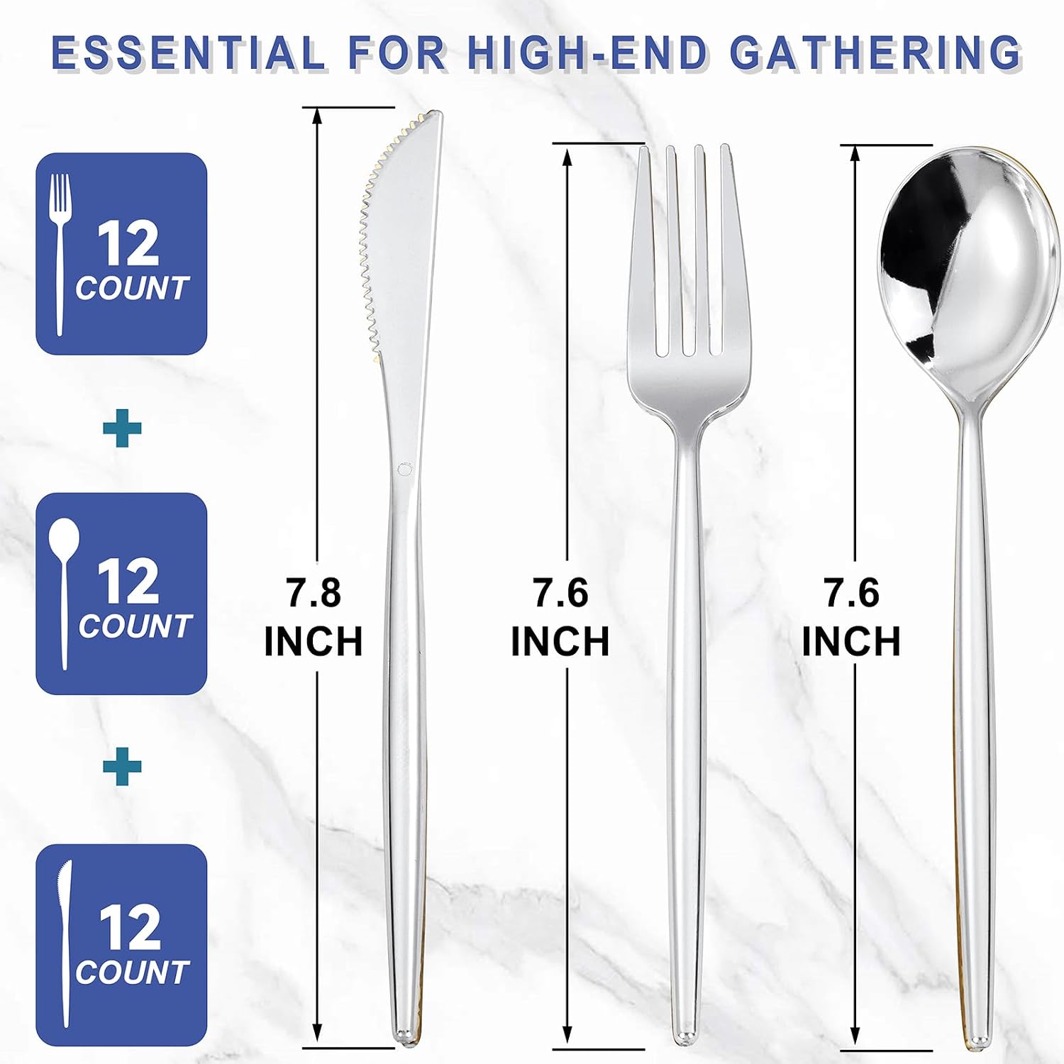 MirthMood 36 PCS Plastic Silverware,Silverware Disposable,Plastic Utensils,Disposable Utensils Heavy Duty,Disposable Dinnerware Set,Includes:12 Knives,Forks and Spoons for Party, Birthday,Wedding