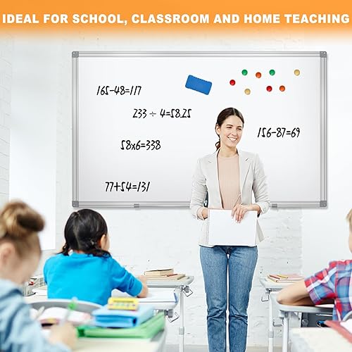 Miniatura 4 de H-Qprobd Pizarra de borrado en seco para pared de 60 x 40 pulgadas, pizarra blanca magnética de aluminio con bandeja larga para bolígrafos, pizarra