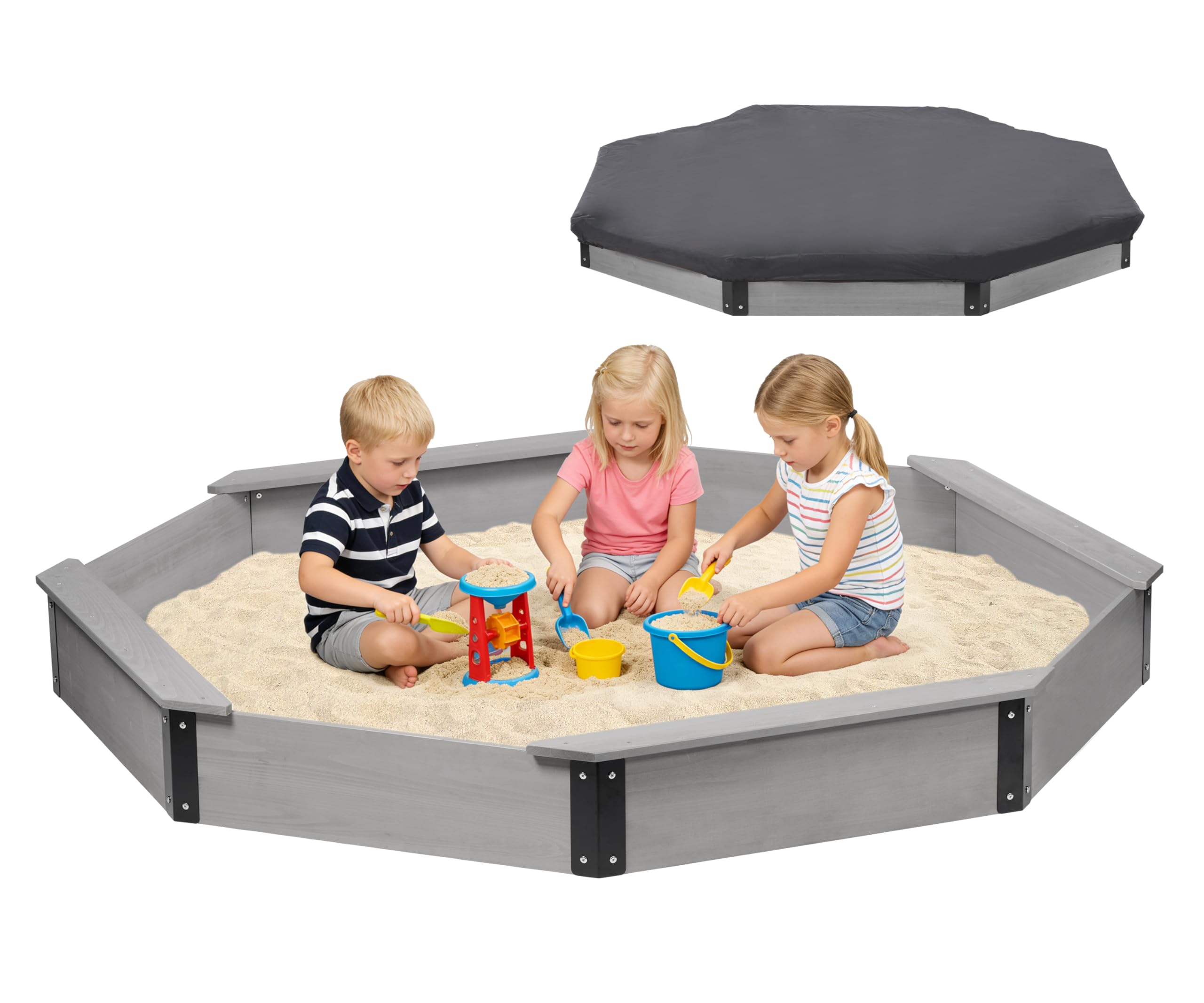 Amazon.com: 85''x78''x9'' Wooden Octagon Sandbox with Cover, Large