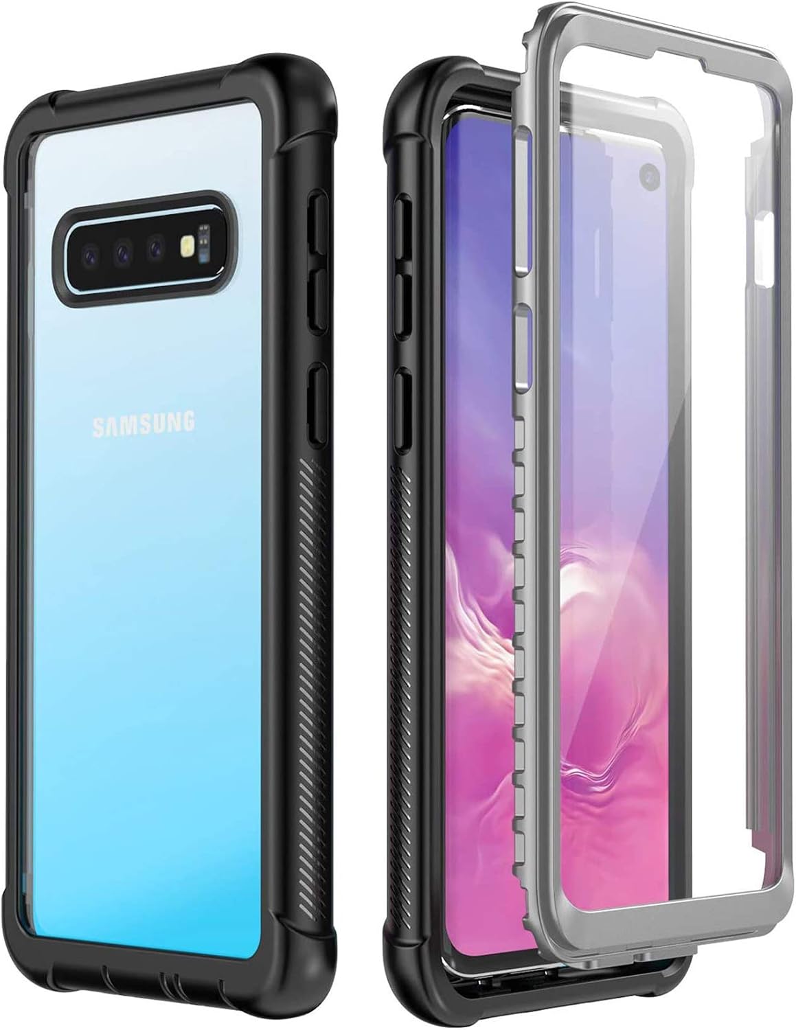 Temdan Samsung Galaxy S10 Case, Built-in Screen Protector Full Body Protect Support Wireless Charging,Heavy Duty Dropproof Shockproof Case for Samsung Galaxy S10 2019 (Clear/Black)