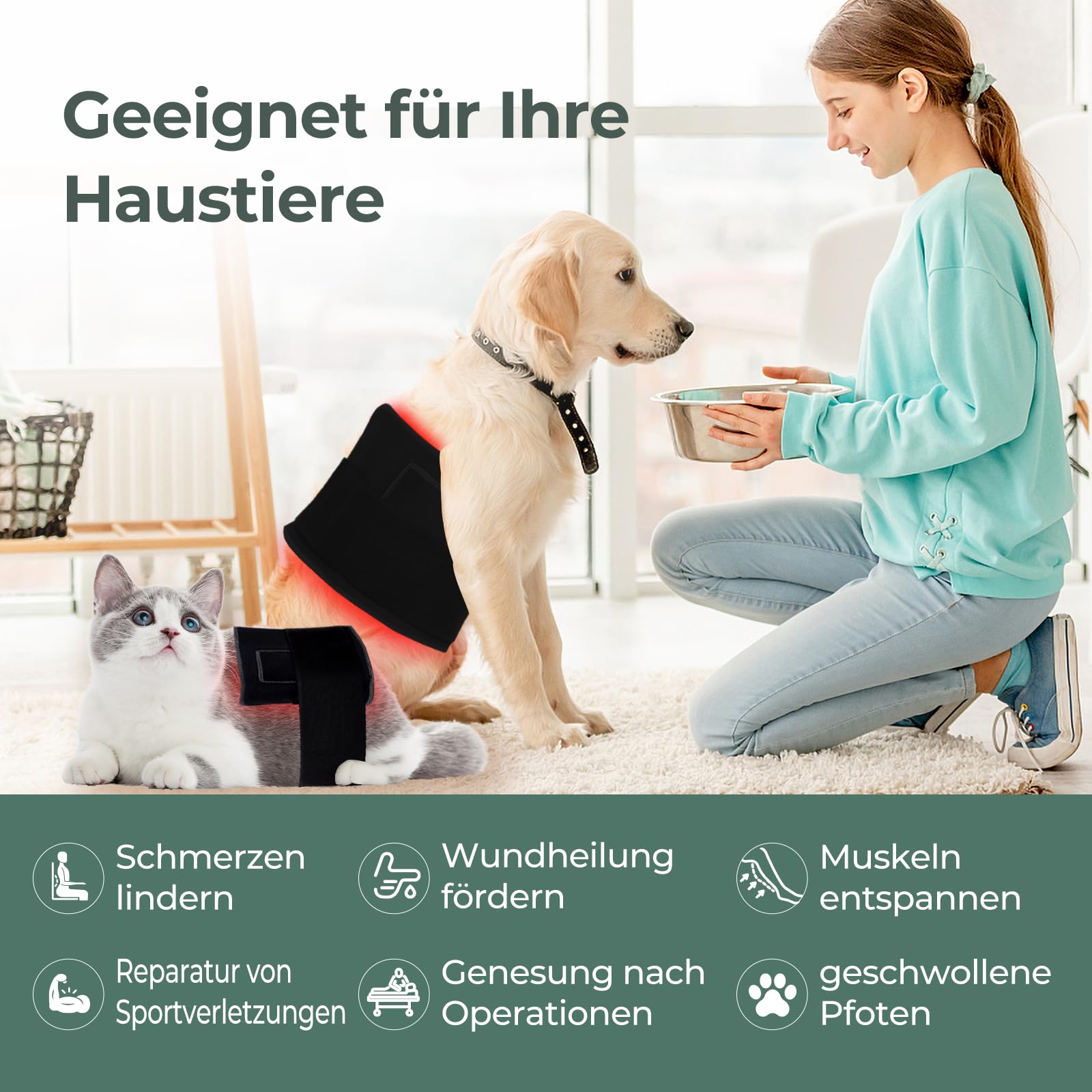 120 LEDs Rotlichtlampe Therapie Gürtel, 7 Stufen Timer, 5 Stufen Lichtintensität&Vibration, 10HZ Puls-Modus, für die Schmerzen von Rücken Schulter Taille Menschen Hunde Katzen Pferde, Schwarz