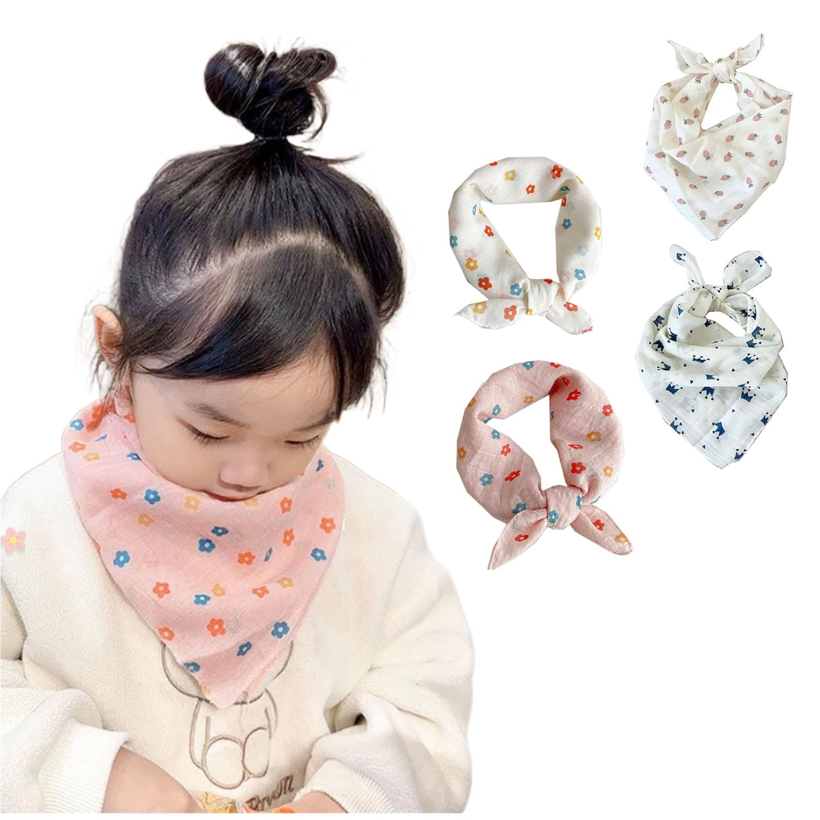 Oaygat 4 Pack Triangle Scarf Children Neck Scarf Soft Neck Wrap Girl's Headscarf Aesthetic Headscarf Shawl Cozy Neck Warmer Girls Neckerchief