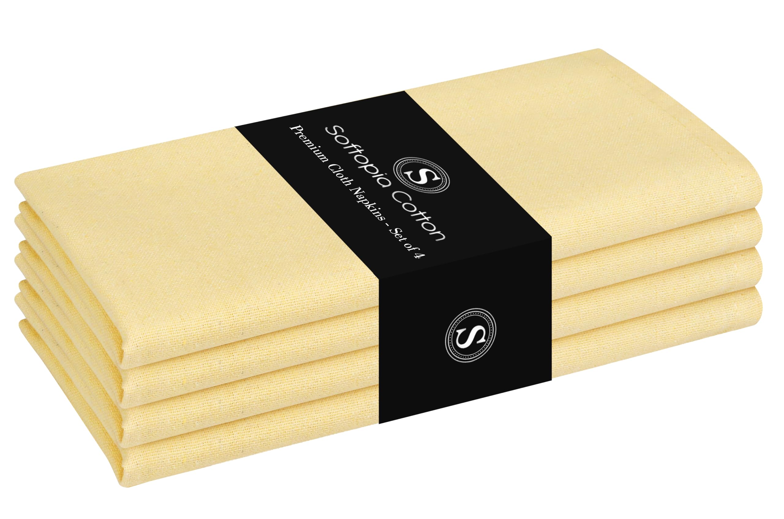 Pale Yellow Cloth Napkins 4 Pack, 17x17 Inches, 100% Cotton, Decorative Washable Table Linen, Soft Reusable Cloth for Baby Shower, Everyday Dining, Spring Wedding, Easter Holiday