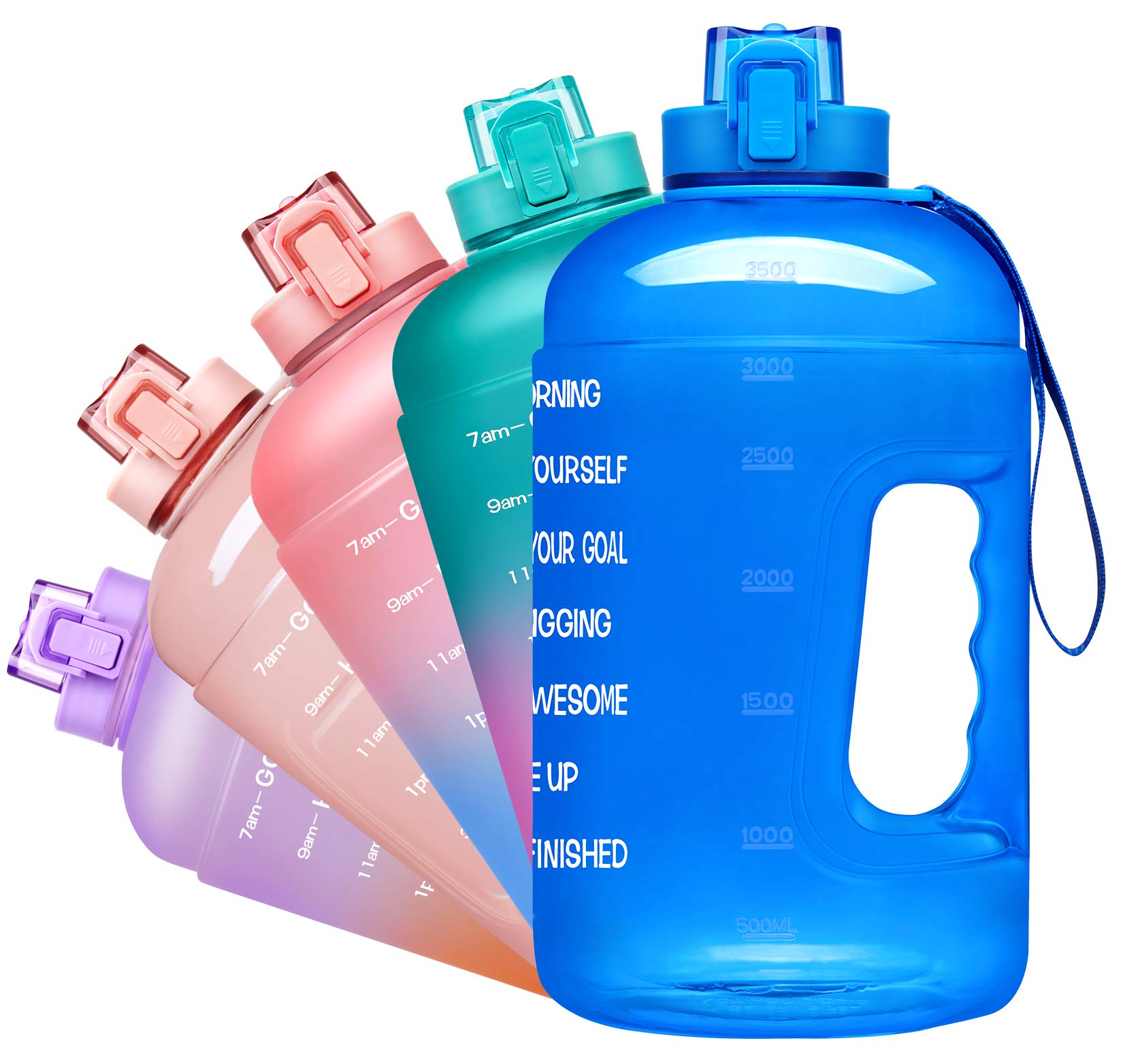 Venture Pal Half Gallon Water Bottle - 64 oz Water Bottle with Time Maker & Sturdy Handle - Leakproof Motivational Water Bottle to Track Your Daily Water Intake